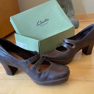 Clarks Artisan Collection Mika Kim Mary Jane Brown Leather Heels
